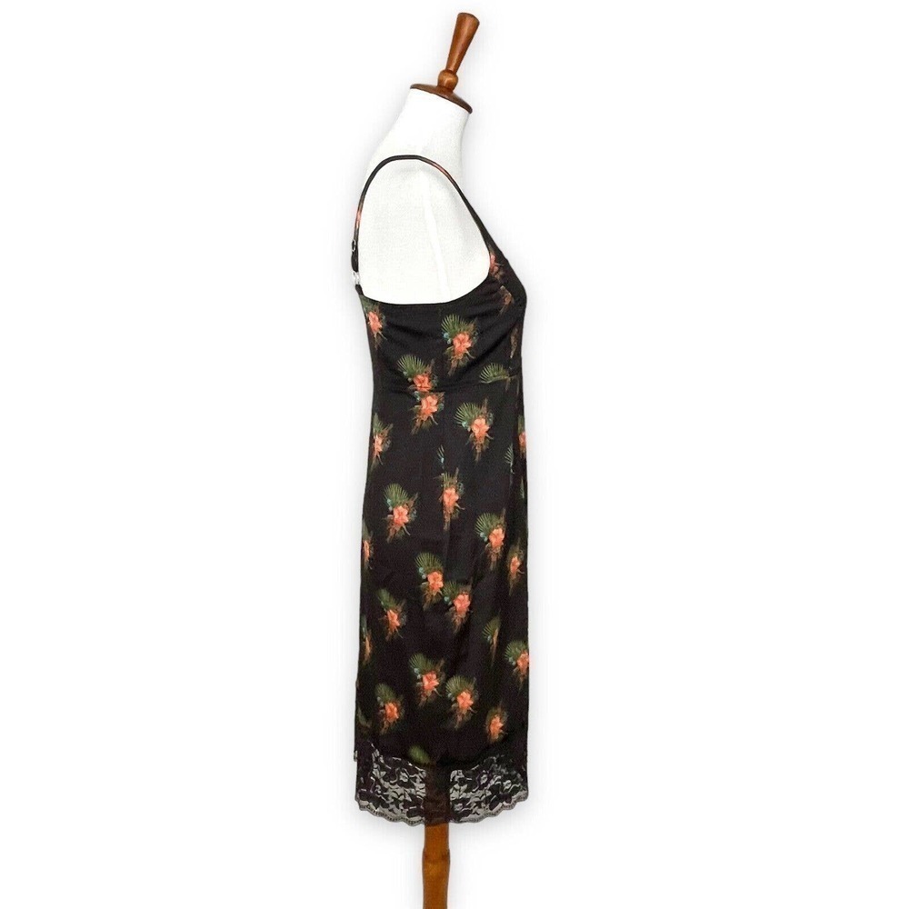🍀 LAURIE Felt Black Floral Satin Slip Dress with Lace Hem Women's Size 00 - Picture 9 of 11